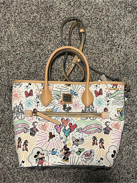 Dooney & Bourke Handbags - Dooney & Bourke Cream Disney Sketch Tote with Tan Trim